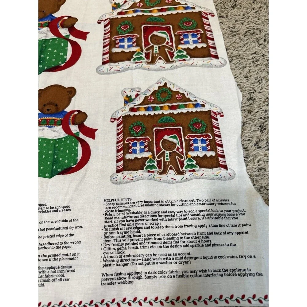 VIP Cranston Happy Holiday Appliques Christmas Fabric Panel Bear Gingerbread